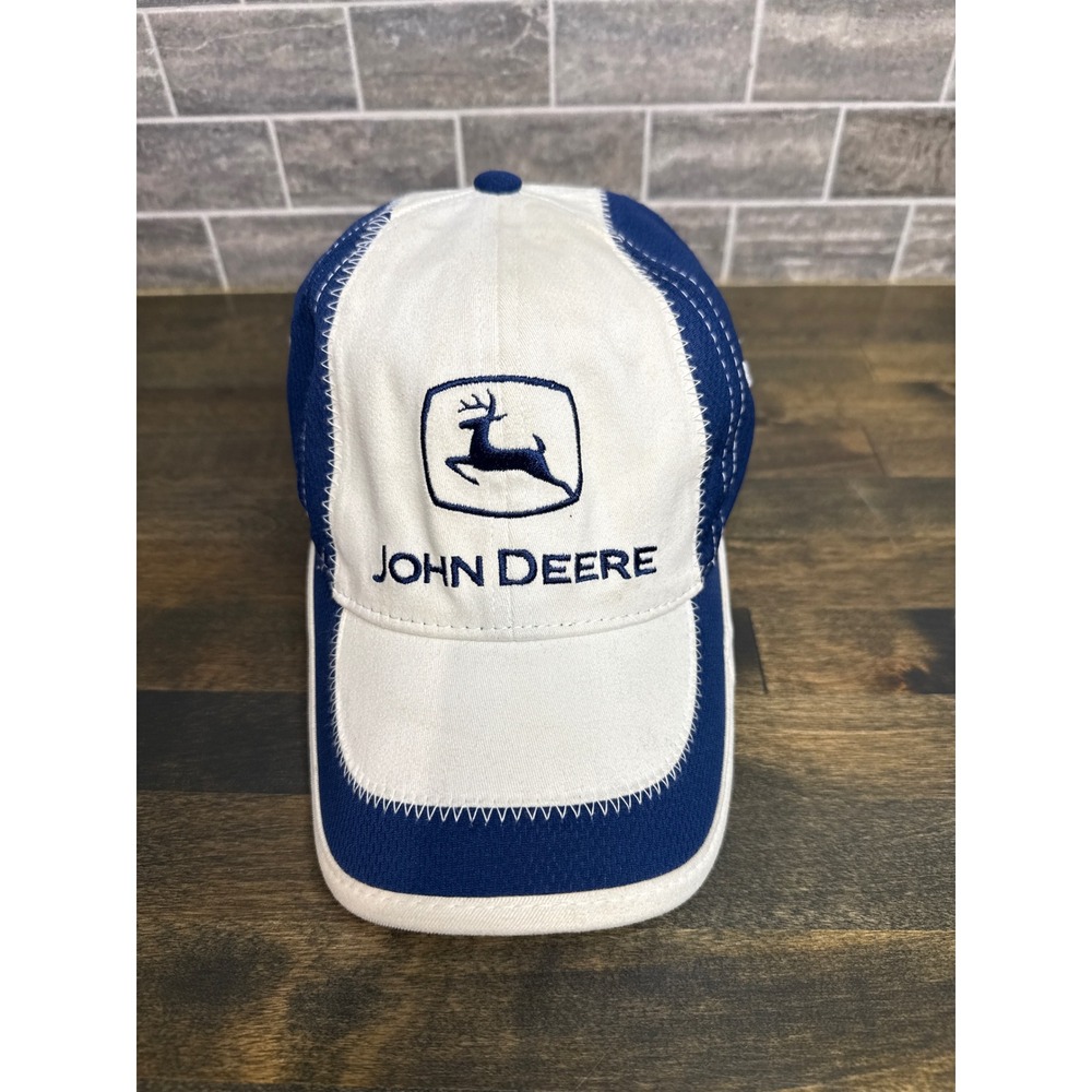 John Deere Hat Mens Navy Blue‎ White Embroidered Logo Baseball Cap Adjustable